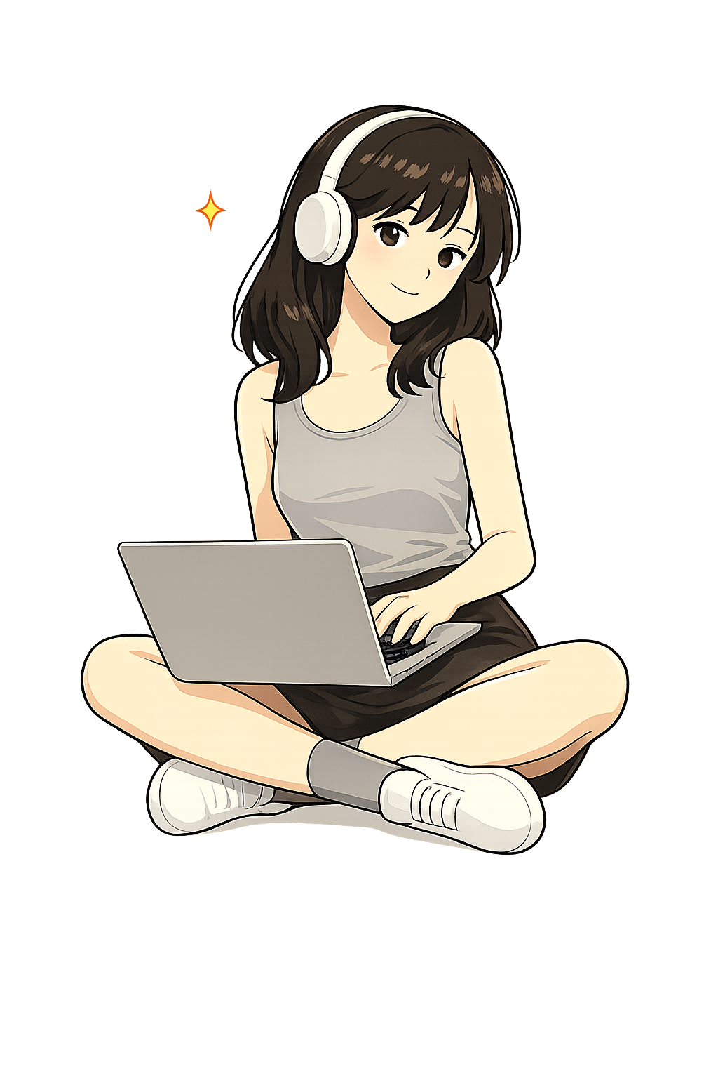 Illustration of a girl sitting relaxed, eyes open and at ease